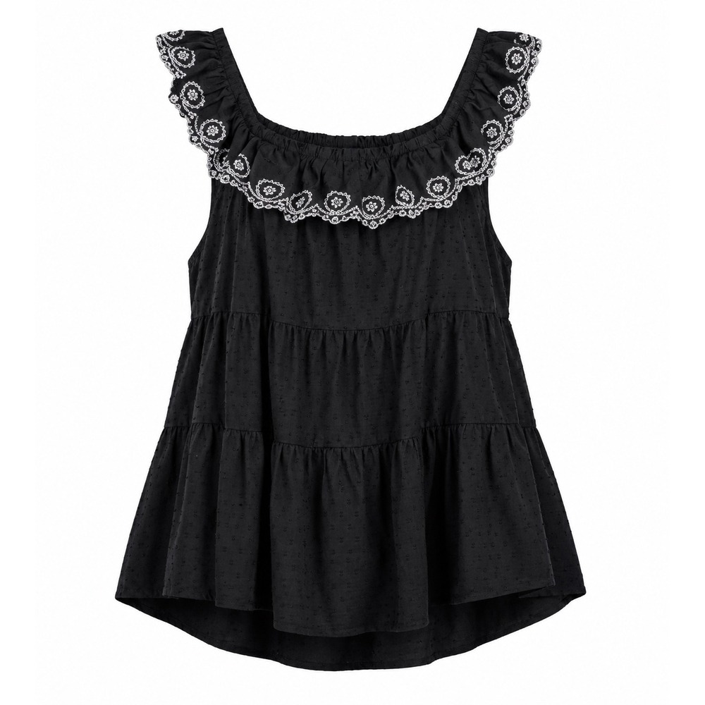 Old Navy Tiered Babydoll Top Eyelet Cotton Blend 4X Black Boho Ruffle Cottage